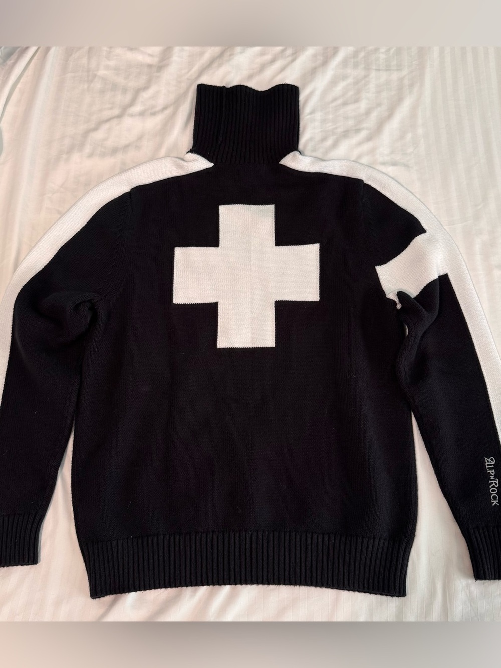 Alp N Rock Black and White Turtleneck Sweater with Cross Detail